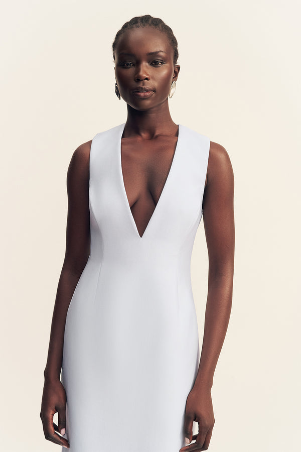 OTIS PLUNGED FITTED MAXI DRESS - SKY