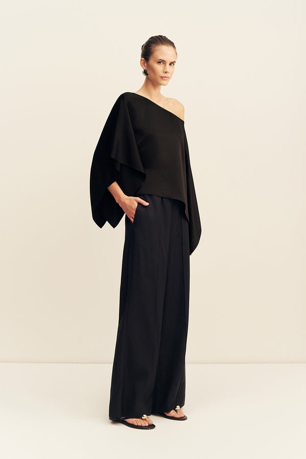 SAVANNA DRAPED CAPE TOP - BLACK