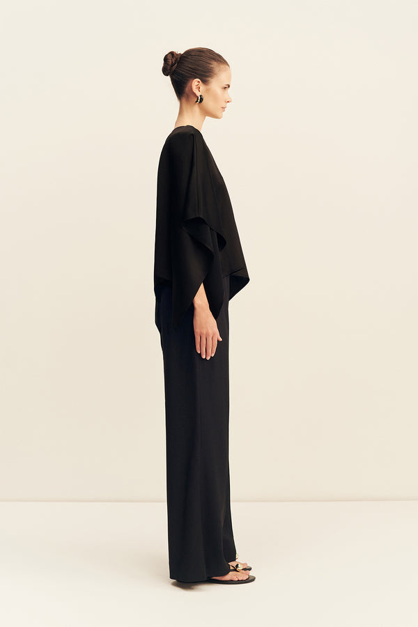 SAVANNA DRAPED CAPE TOP - BLACK