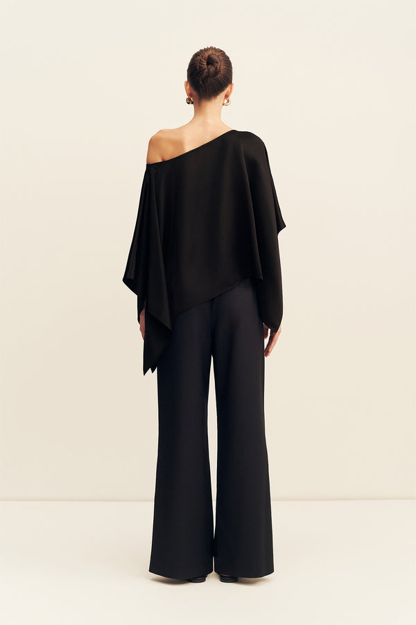 SAVANNA DRAPED CAPE TOP - BLACK