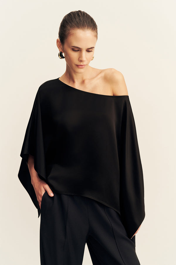 SAVANNA DRAPED CAPE TOP - BLACK