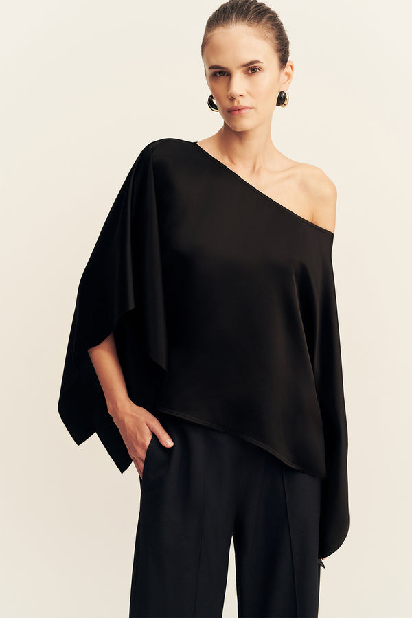 SAVANNA DRAPED CAPE TOP - BLACK