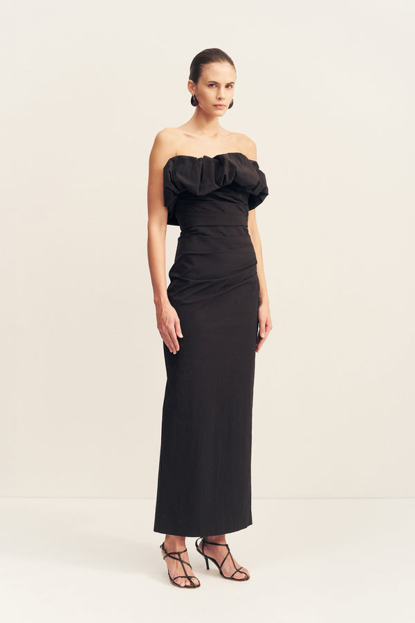 CAMPBELL STRAPLESS BUBBLE MAXI DRESS - BLACK