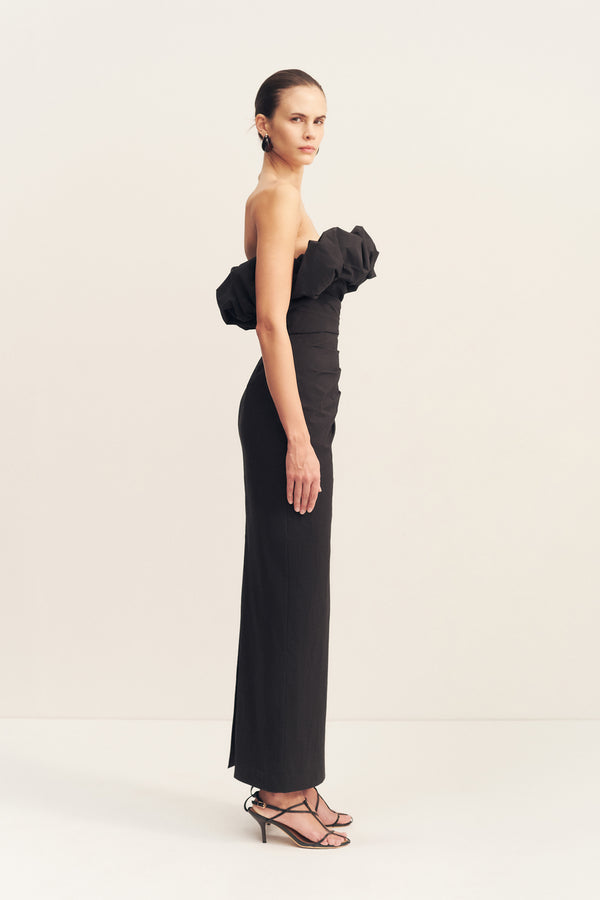 CAMPBELL STRAPLESS BUBBLE MAXI DRESS - BLACK
