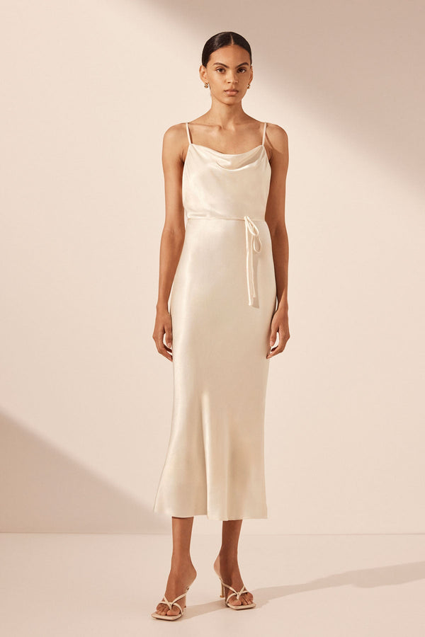 LA LUNE BIAS COWL MIDI DRESS - CREAM_F