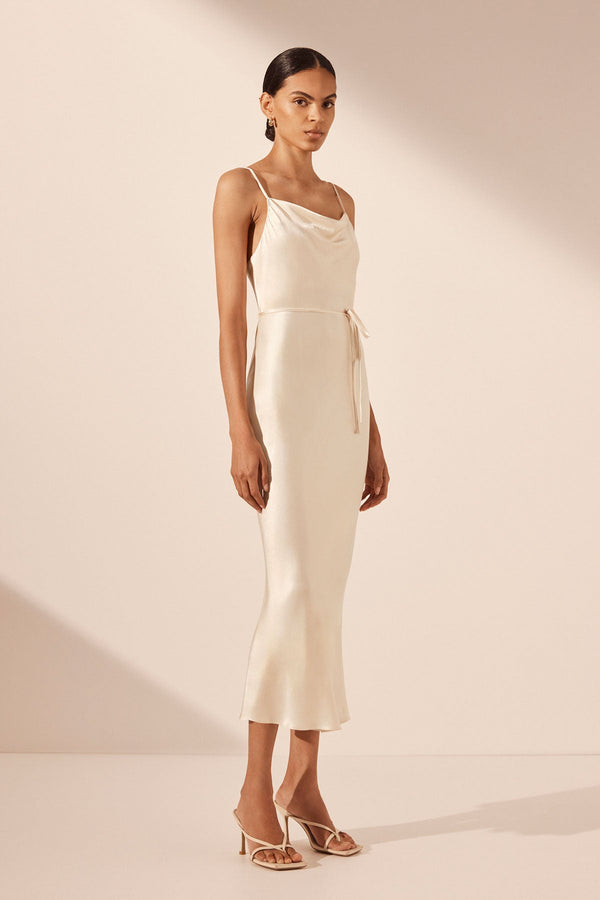 LA LUNE BIAS COWL MIDI DRESS - CREAM_A