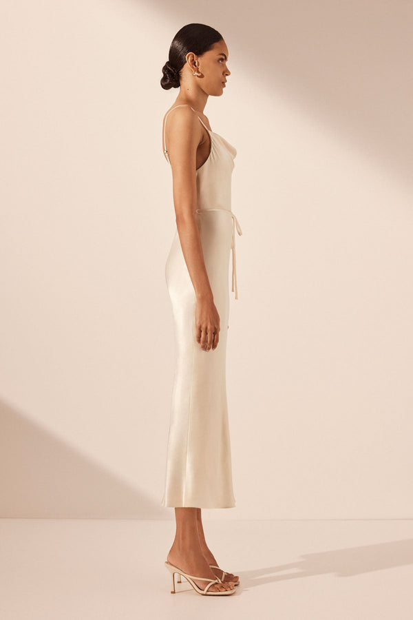 LA LUNE BIAS COWL MIDI DRESS - CREAM_S