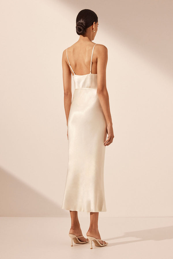 LA LUNE BIAS COWL MIDI DRESS - CREAM_B