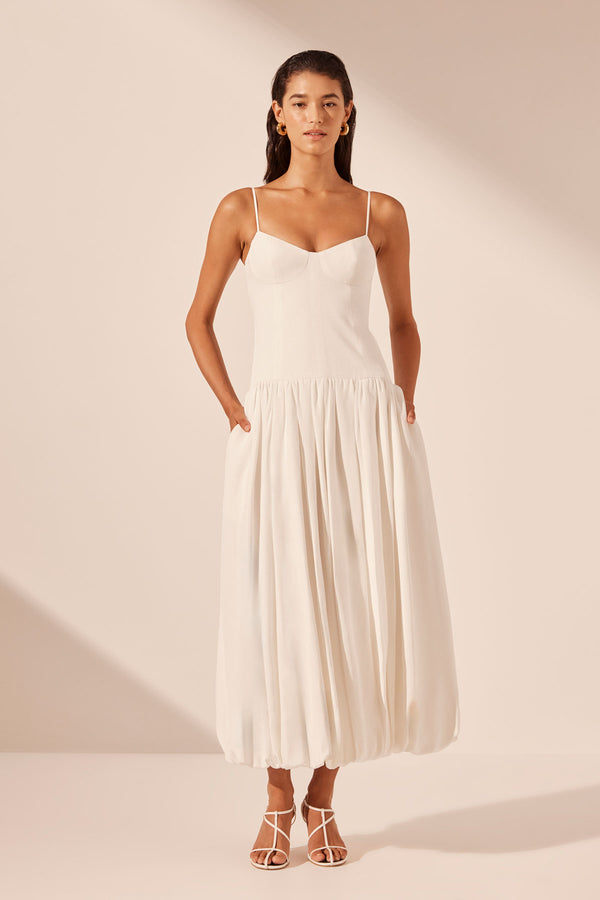VENTO BUSTIER BUBBLE MIDI DRESS - IVORY_F