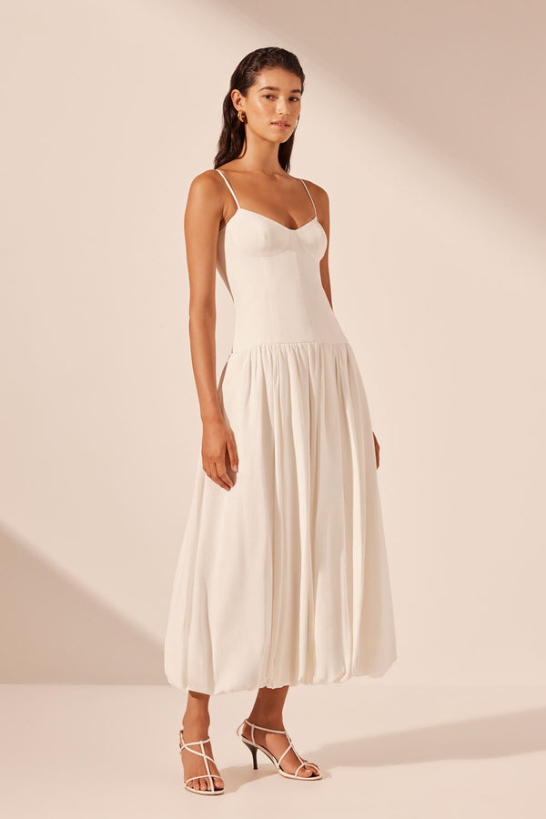 VENTO BUSTIER BUBBLE MIDI DRESS - IVORY_A