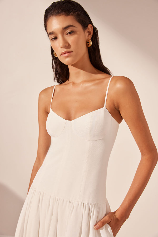 VENTO BUSTIER BUBBLE MIDI DRESS - IVORY_D