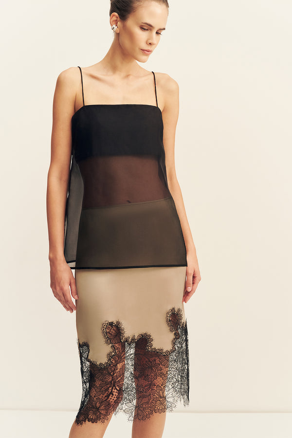 TIBBY SILK ORGANZA CAMI - BLACK