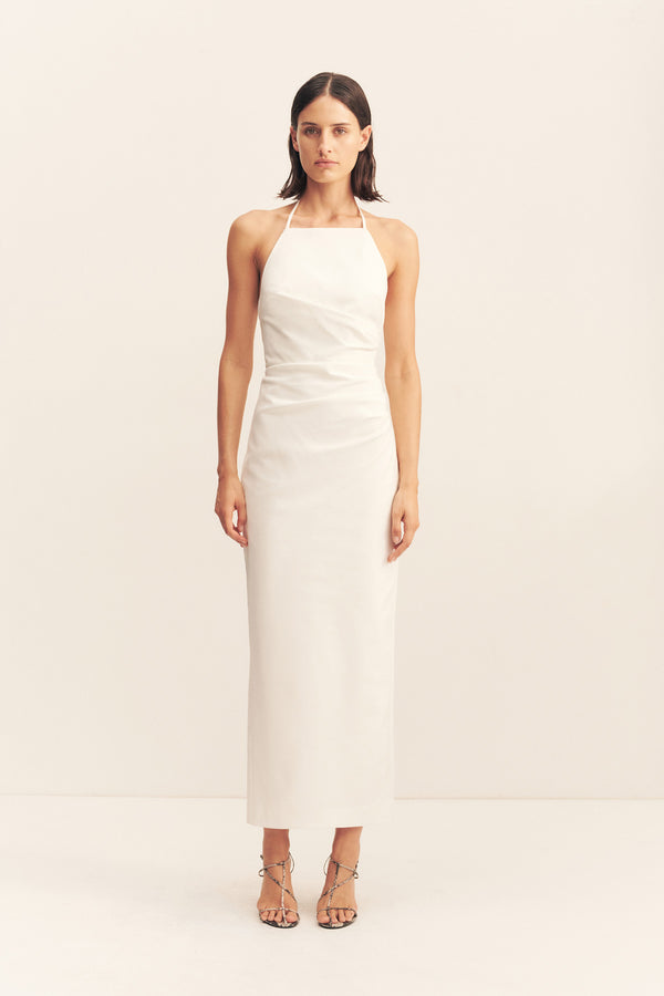 LANI HIGH NECK HALTER MAXI DRESS - WHITE_F
