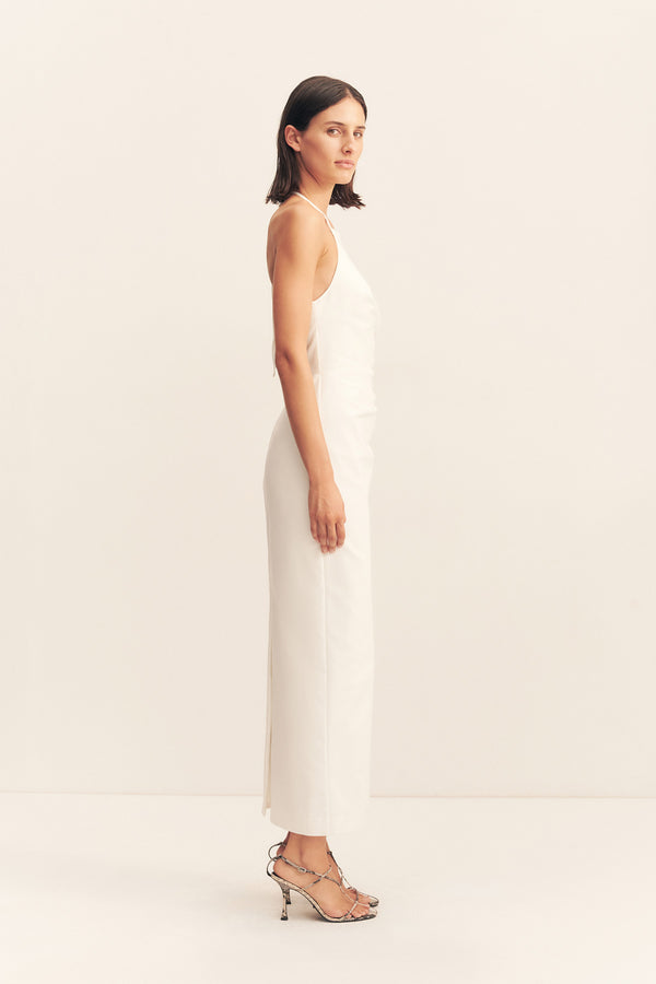 LANI HIGH NECK HALTER MAXI DRESS - WHITE