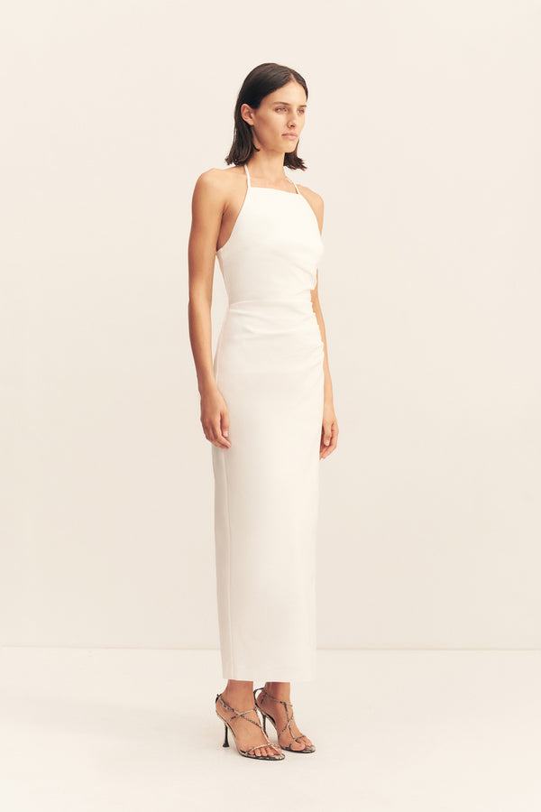 LANI HIGH NECK HALTER MAXI DRESS - WHITE