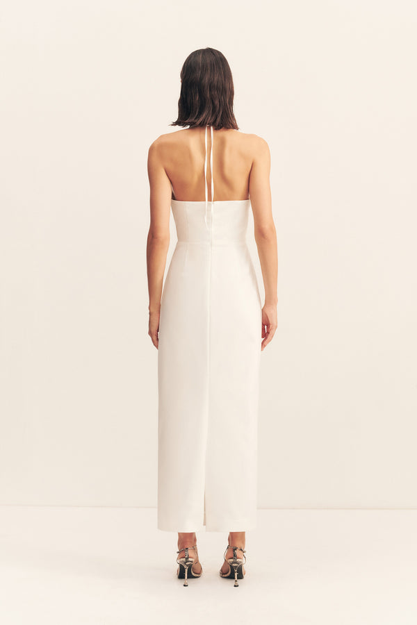 LANI HIGH NECK HALTER MAXI DRESS - WHITE