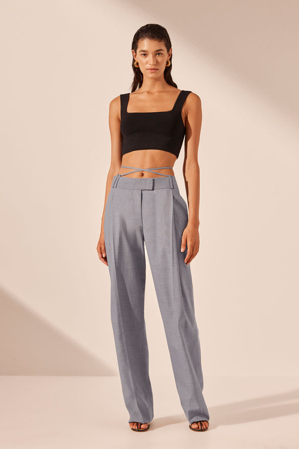 ASHER PLEAT FRONT PANT WITH TIE - STEEL GREY_F