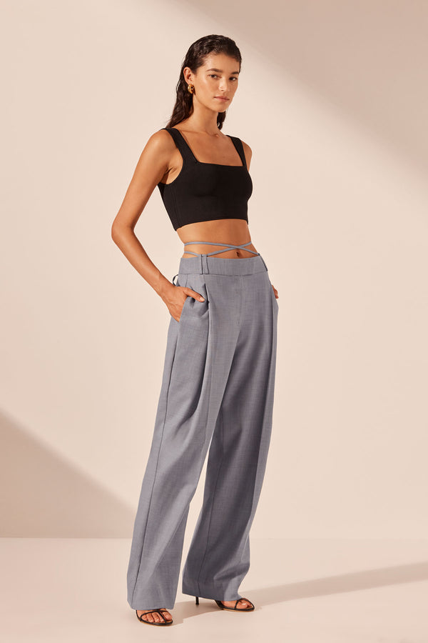 ASHER PLEAT FRONT PANT WITH TIE - STEEL GREY_A