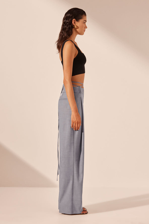 ASHER PLEAT FRONT PANT WITH TIE - STEEL GREY_S