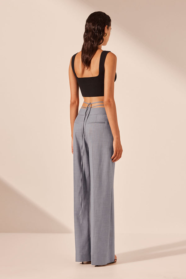 ASHER PLEAT FRONT PANT WITH TIE - STEEL GREY_B
