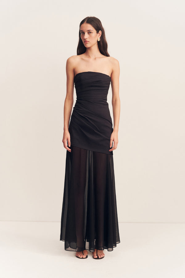 Blainey Strapless Draped Maxi Dress | Black | Dresses
