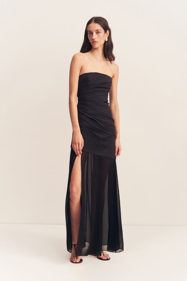 blaine drape maxi dress Blainey Strapless Draped Maxi Dress | Black | Dresses