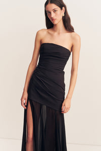 BLAINEY STRAPLESS DRAPED MAXI DRESS - BLACK