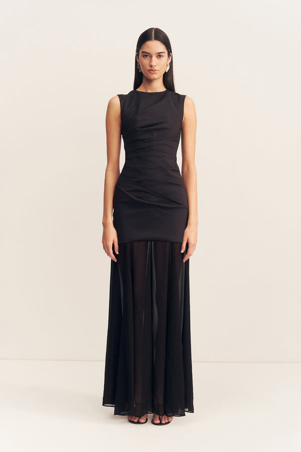 BLAINEY OPEN BACK DRAPED MAXI DRESS - BLACK_F