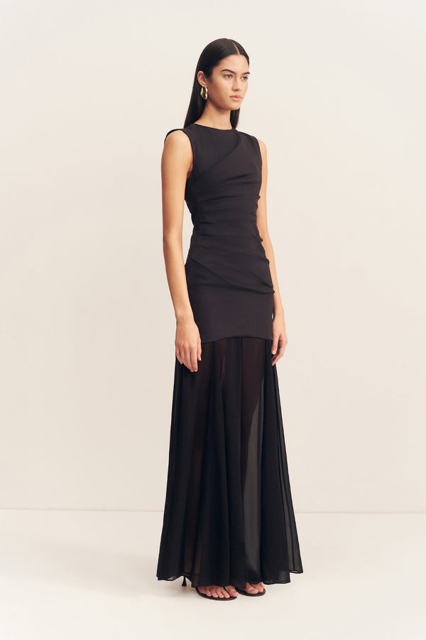 BLAINEY OPEN BACK DRAPED MAXI DRESS - BLACK_A
