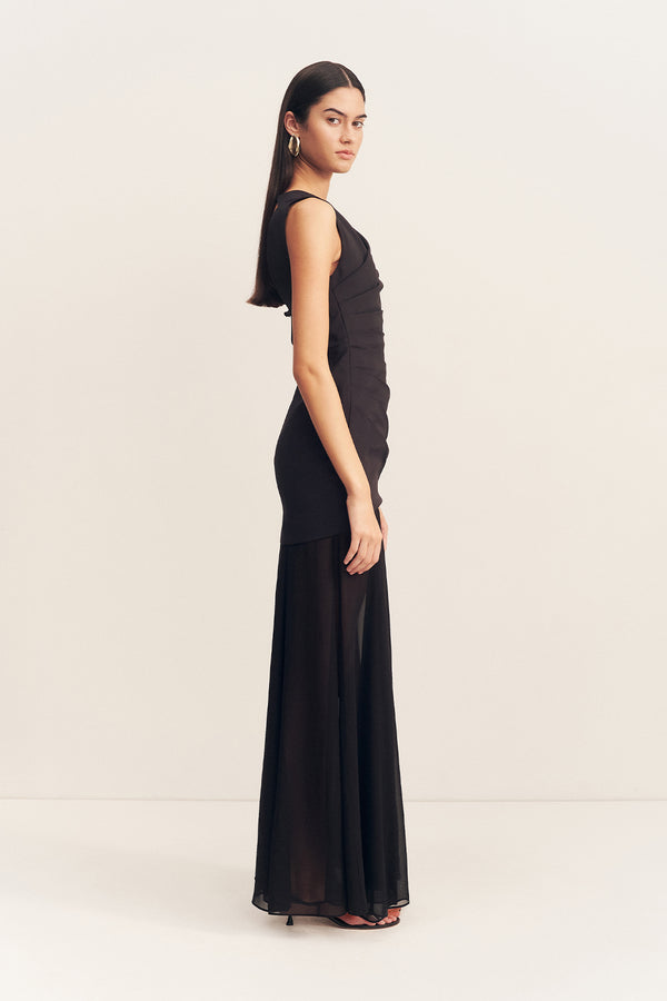BLAINEY OPEN BACK DRAPED MAXI DRESS - BLACK_S