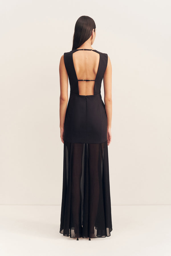 BLAINEY OPEN BACK DRAPED MAXI DRESS - BLACK_B