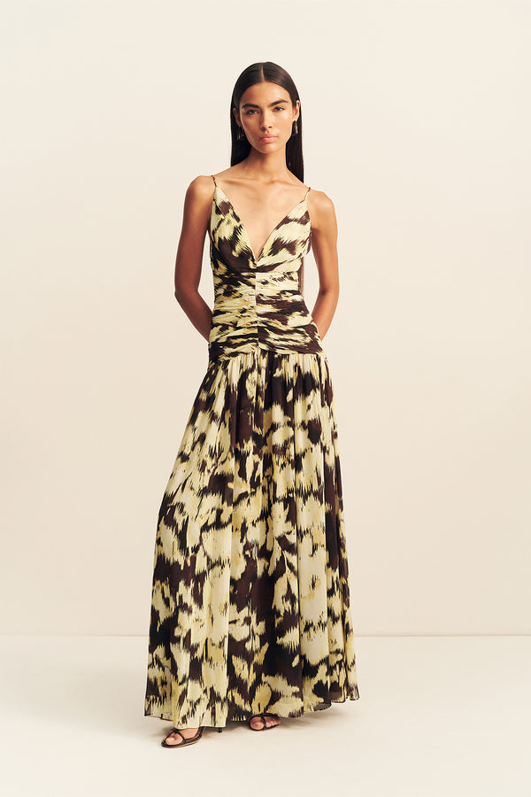 BENNY PLUNGED GATHERED MAXI DRESS