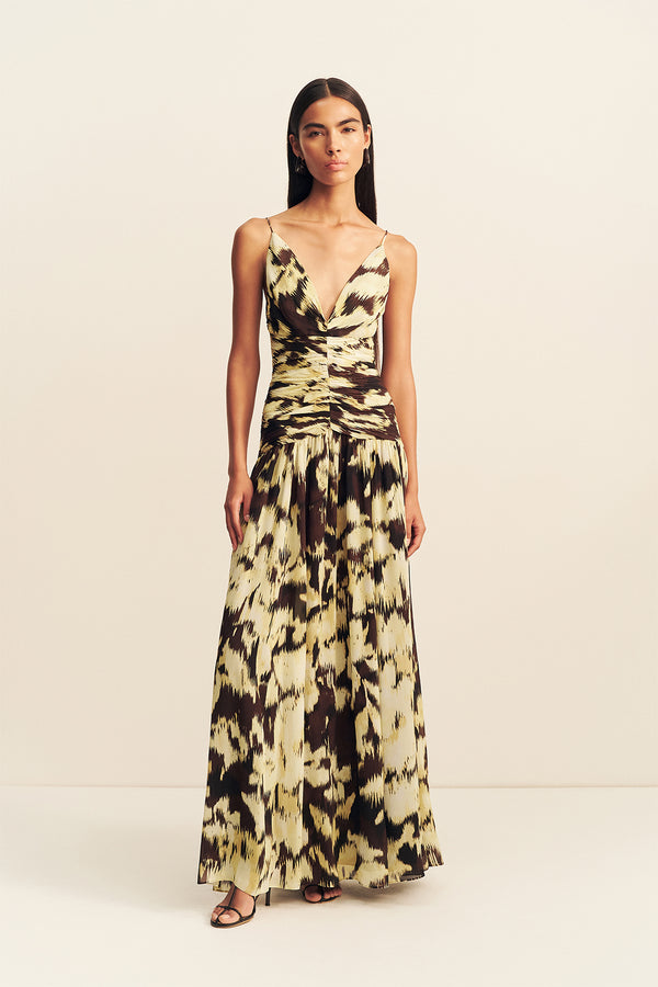 BENNY PLUNGED GATHERED MAXI DRESS_F