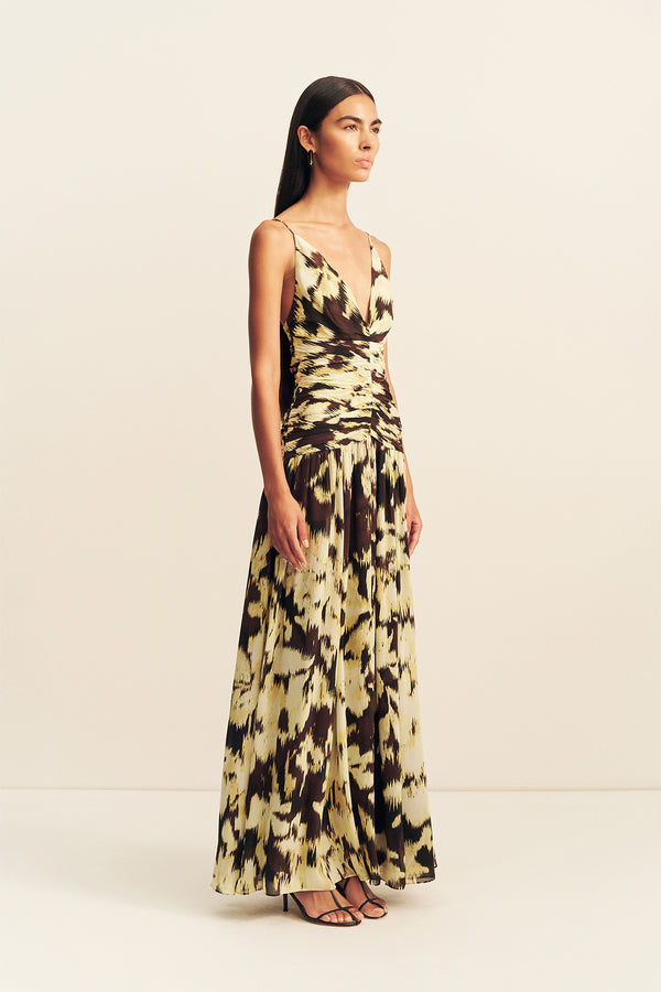 BENNY PLUNGED GATHERED MAXI DRESS