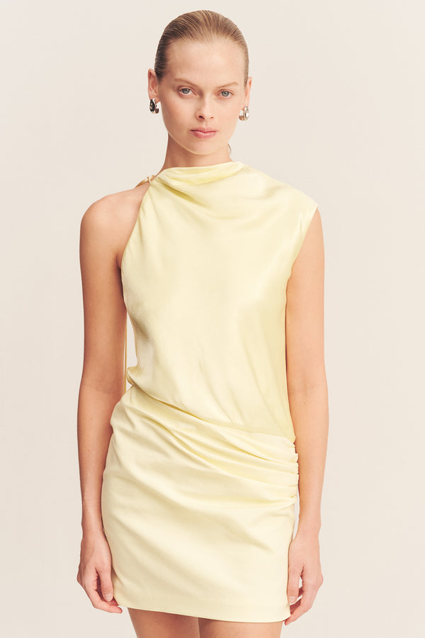 DILLON CONTRAST DRAPED COWL MINI DRESS - YELLOW SORBET_D