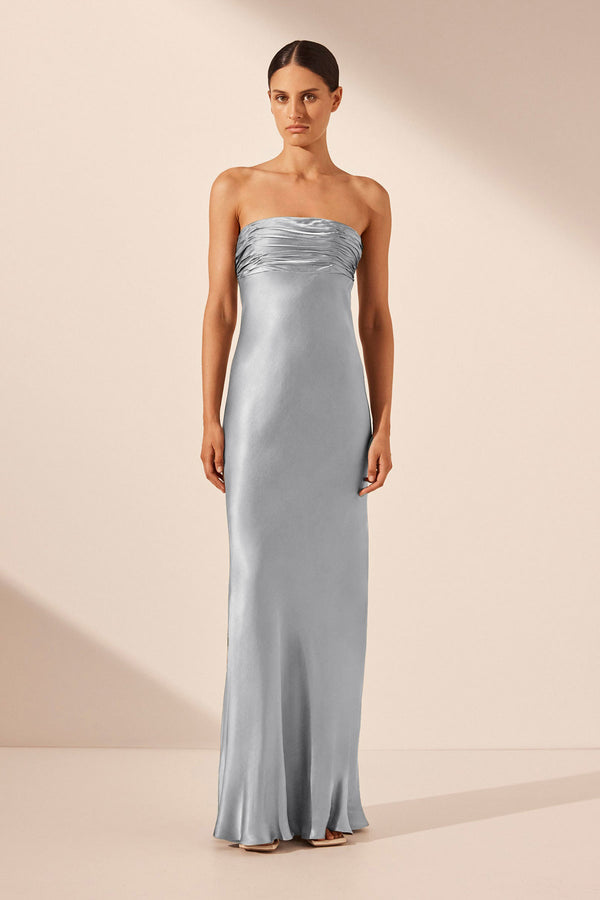 LA LUNE STRAPLESS RUCHED BODICE MAXI DRESS - POWDER BLUE_F
