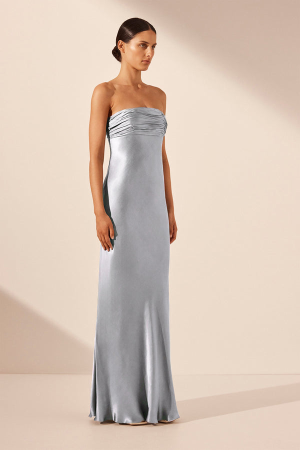LA LUNE STRAPLESS RUCHED BODICE MAXI DRESS - POWDER BLUE_A