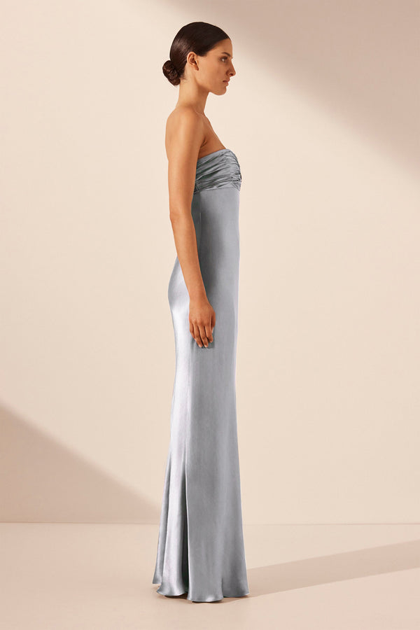 LA LUNE STRAPLESS RUCHED BODICE MAXI DRESS - POWDER BLUE_S