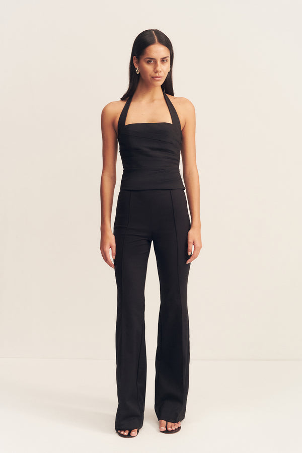 LANI DRAPED HALTER TOP - BLACK_F