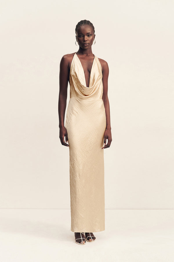 ANDIE LOW COWL MAXI DRESS - CHAMPAGNE_F