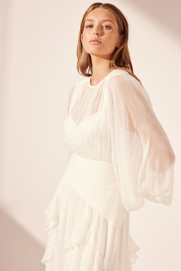 MARGOT ROUND NECK BALLOON SLEEVE MAXI DRESS - IVORY_D