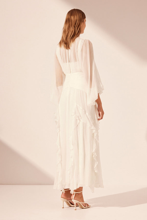 MARGOT ROUND NECK BALLOON SLEEVE MAXI DRESS - IVORY_B