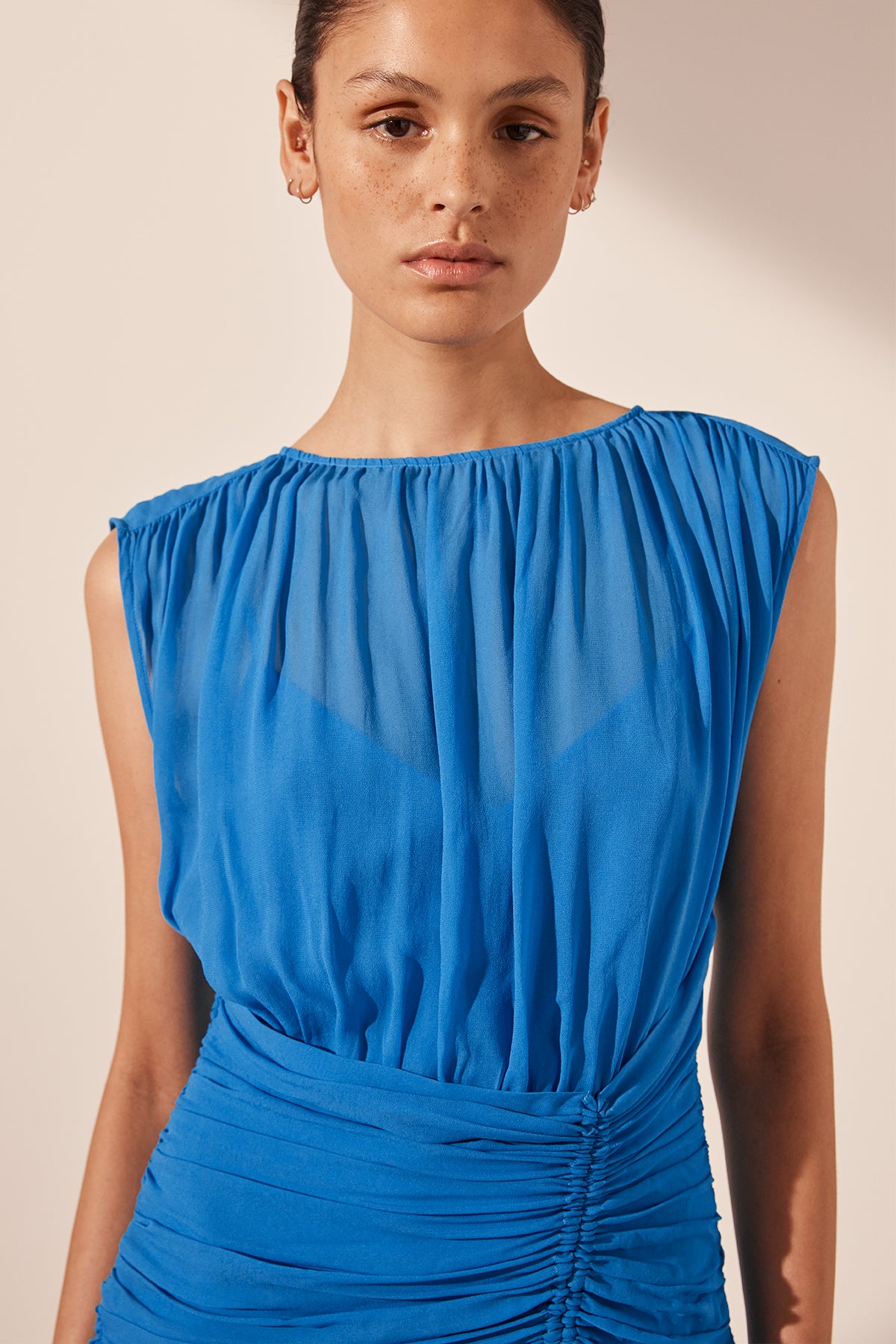 Amina High Neck Maxi Dress Aqua Dresses Shona Joy