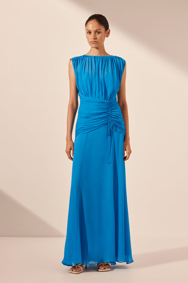 AMINA HIGH NECK MAXI DRESS - AQUA_F