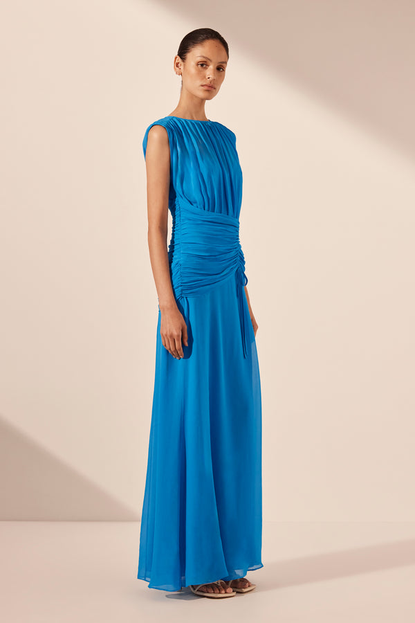 AMINA HIGH NECK MAXI DRESS - AQUA_A