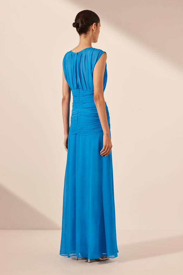 AMINA HIGH NECK MAXI DRESS - AQUA_B