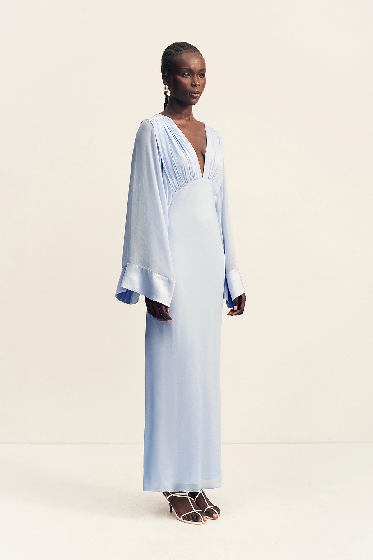 Edie Flared Sleeve Maxi Dress With Scarf | Arcadian Blue | Dresses