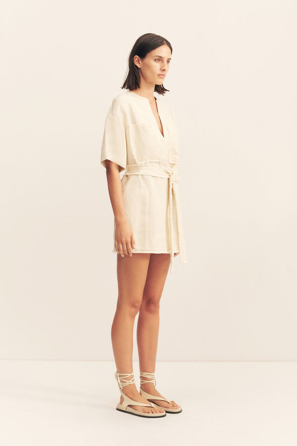 GIGI PATCH POCKET MINI DRESS - ECRU