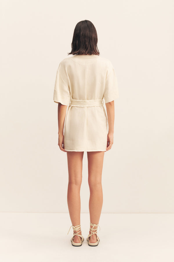 GIGI PATCH POCKET MINI DRESS - ECRU