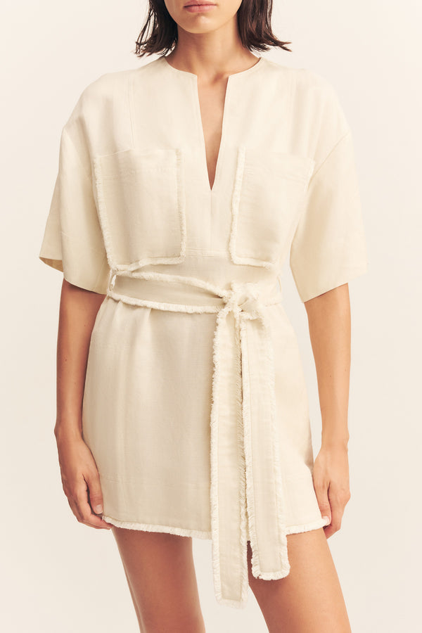 GIGI PATCH POCKET MINI DRESS - ECRU
